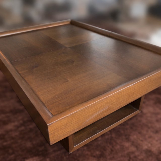 Mid-Century Modern Custom Walnut Solid Wood Coffee Table With Sliding Top & Hidden Storage For Sale - Image 3 of 5