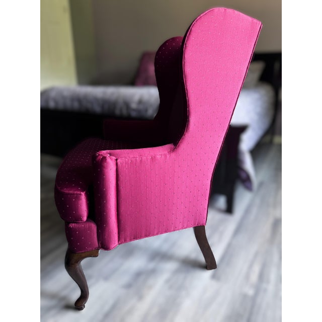 Late 20th Century Drexel Heritage Burgundy Wine Queen Anne Wingback Accent Chairs For Sale - Image 17 of 18