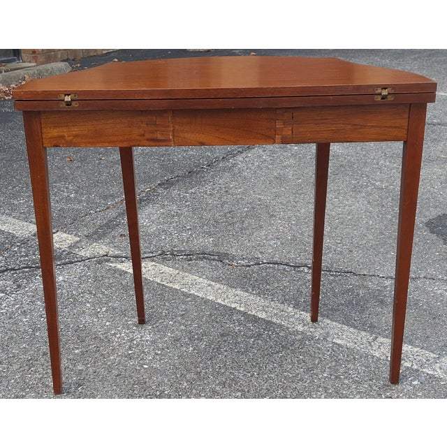 Late 19th Century George III Satinwood Inlaid Mahogany Serpentine Fold Top Game Console Table, 19th Century For Sale - Image 12 of 15