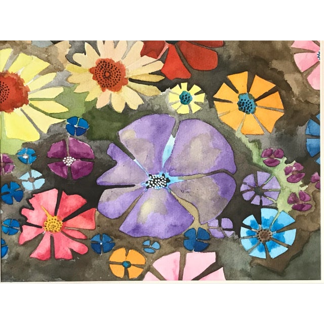 Vintage Mid Century Watercolor Abstract of Flowers For Sale - Image 4 of 7