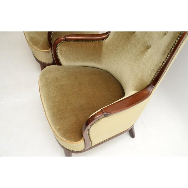 Brown Set of Vintage Swedish Armchairs by Carl Malmsten, 1940 For Sale - Image 8 of 9