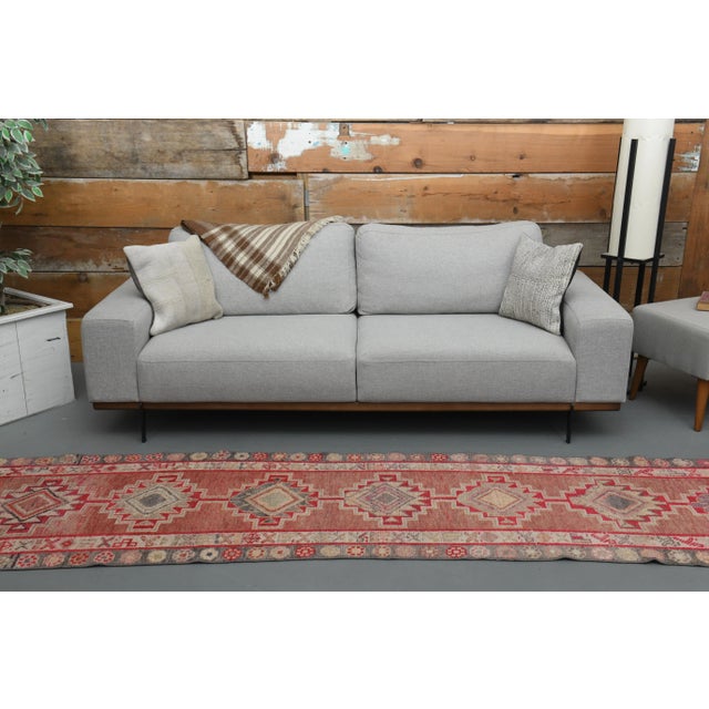 Traditional 1970s Vintage Turkish Oushak Handmade Wool Cotton Pink Runner Rug For Sale - Image 3 of 11