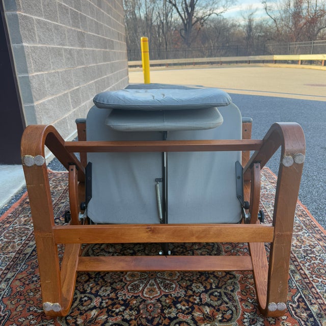 Mid Century Modern Plycraft Zero Gravity Reclining Lounge Chair in Gray Leather & Canvas For Sale - Image 15 of 18