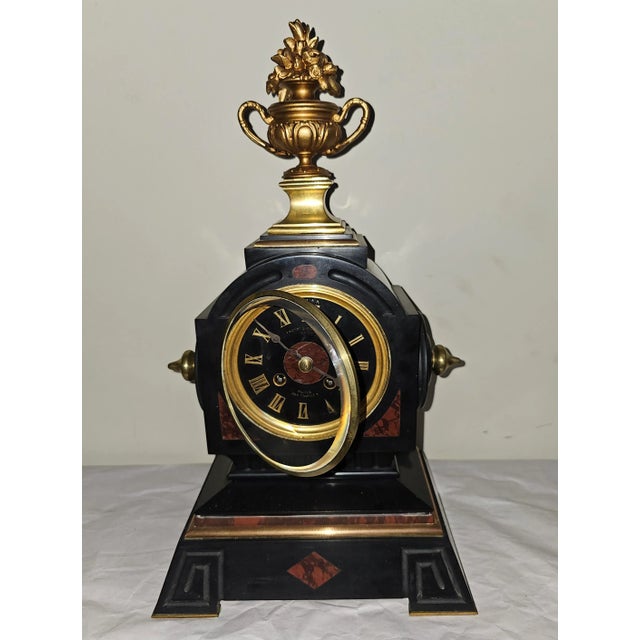 Bronze 19th Century Lemerle-Charpentier Bronze Ormolu and Red Marble Clock Garniture Set For Sale - Image 8 of 12