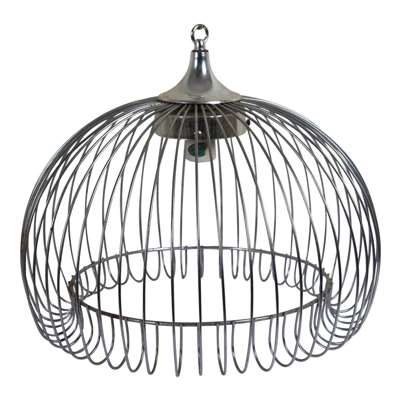 Mid-Century Modern Chrome Wire Bird Cage Swag Pendant Light | Chairish