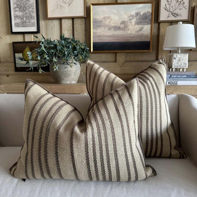MDV Embroidered Myre Rayure Color: Ecorce (a bronze with gray hues) Size 20x28 Includes insert A beautiful natural flax,...
