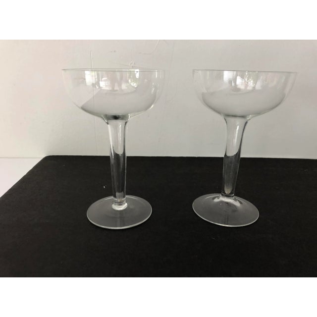 Midcentury set of 2 clear hollow Champagne glasses, no makers mark. 3.75”D X 6”H