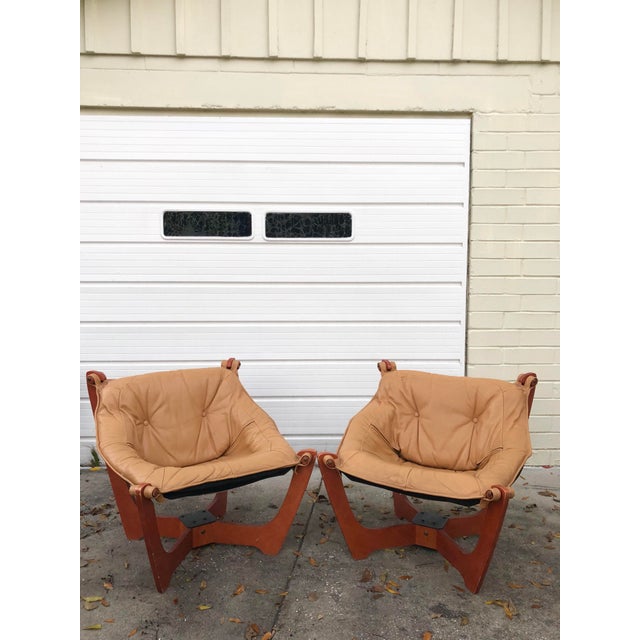 MidCentury Odd Knutsen Luna Chairs in Tan LeatherA Pair Chairish