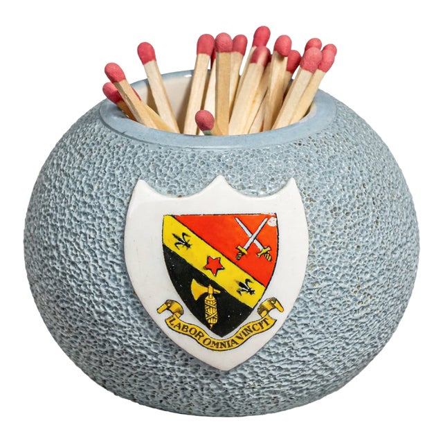 Preppy Shield Latin Motto Armorial Cheltenham College School Crest Hand Painted Antique Match Striker Holder Tobacciana Home Decor For Sale