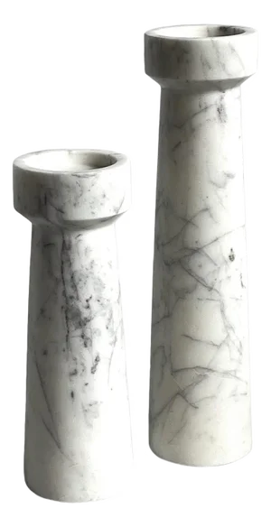 White Marble Candle Stands- a Pair