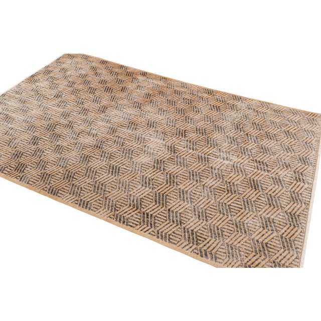 Rug & Kilim Vintage Zeki Müren Rug in Gold With Brown Geometric Patterns, From Rug & Kilim For Sale - Image 4 of 8