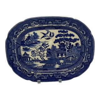 Antique Allertons Blue Willow Oval Serving Meat Platter Staffordshire England For Sale