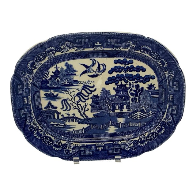 Antique Allertons Blue Willow Oval Serving Meat Platter Staffordshire England For Sale
