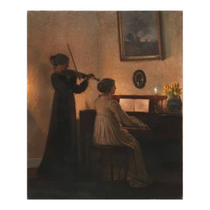 'Piano and Violin Recital' by Karl Harald Alfred Broge, 1918, Paris Salon, Royal Academy, Musical Evening, Chiaroscuro