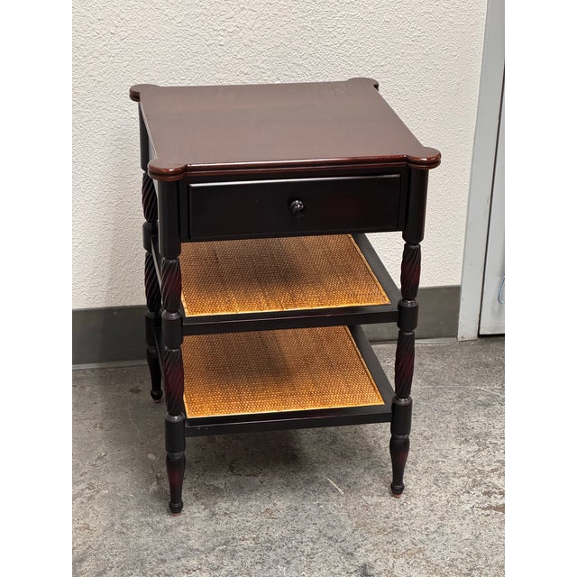 Brown Colonial Revival Turned Leg Cane Side Table For Sale - Image 8 of 12