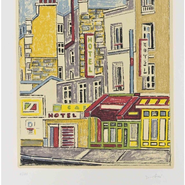 Parisien Café is a Modern artwork realized by Orfeo Tamburi (Jesi, 1910 – Paris,1994) in the 1970s. Colored Lithograph....