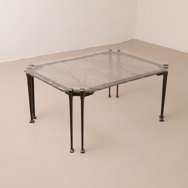 1990s Brutalist Wrought Bronze Coffee Table with Lead Crystal Glass Top by Lothar Klute, 2005 For Sale - Image 5 of 13