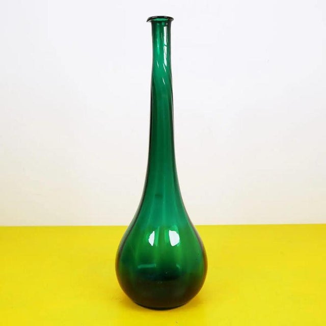 Large Vintage Green Glass Vase For Sale - Image 9 of 9