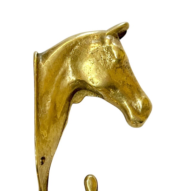 Metal Mid 20th Century Pair Vintage Brass Equestrian Horse Wall Coat Hooks For Sale - Image 7 of 7