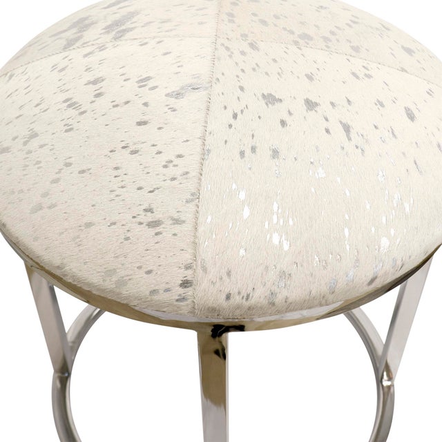 2020s Pasargad Home Safari St. Steel Frame Cowhide Stool For Sale - Image 5 of 7
