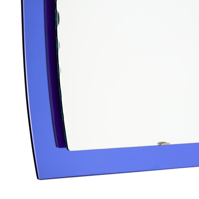 Mid-Century Modern French Vintage Scalloped Mirror, Blue, Circa 1970 For Sale - Image 3 of 9