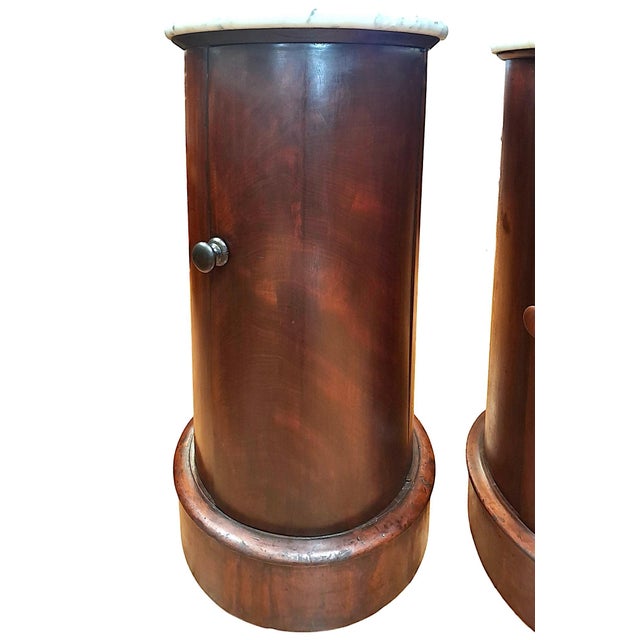 Burnt Umber A Matched Set of 19th-Century English Mahogany Cylinder Cabinets With Marble Tops For Sale - Image 8 of 11