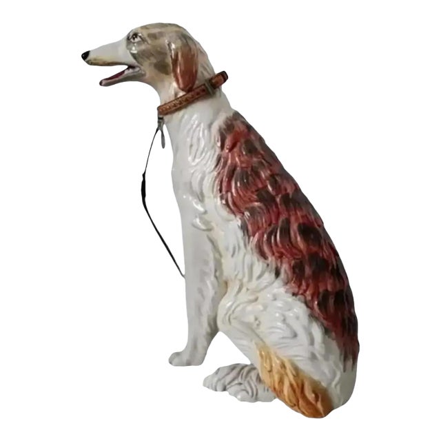 Life Size Glazed Porcelain Borzoi Dog Statue Made in Italy, Circa 1960 For Sale