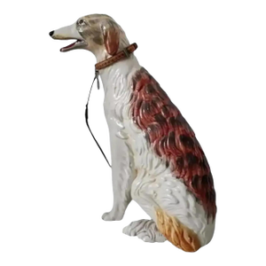 Life Size Glazed Porcelain Borzoi Dog Statue Made in Italy, Circa 1960