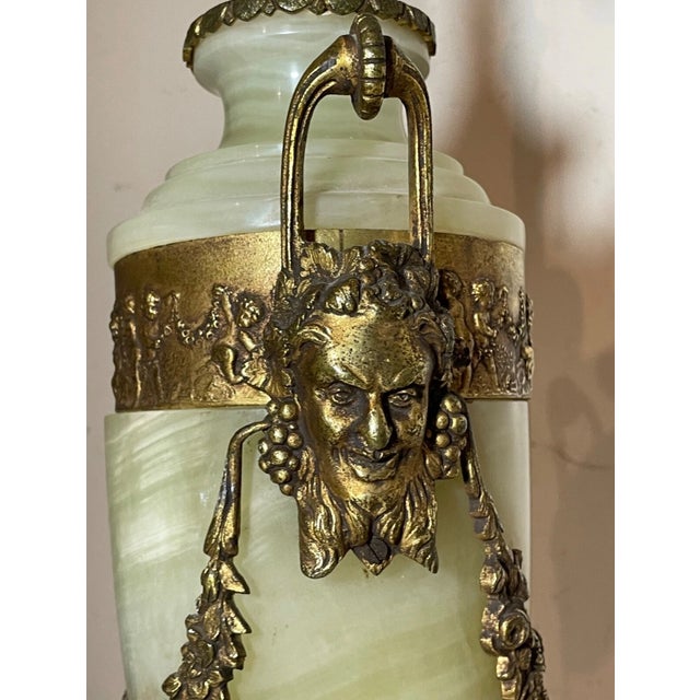 Antique English Ornate Victorian Green Onyx Gilt Bronze Figural Urn Table Lamp For Sale - Image 12 of 15
