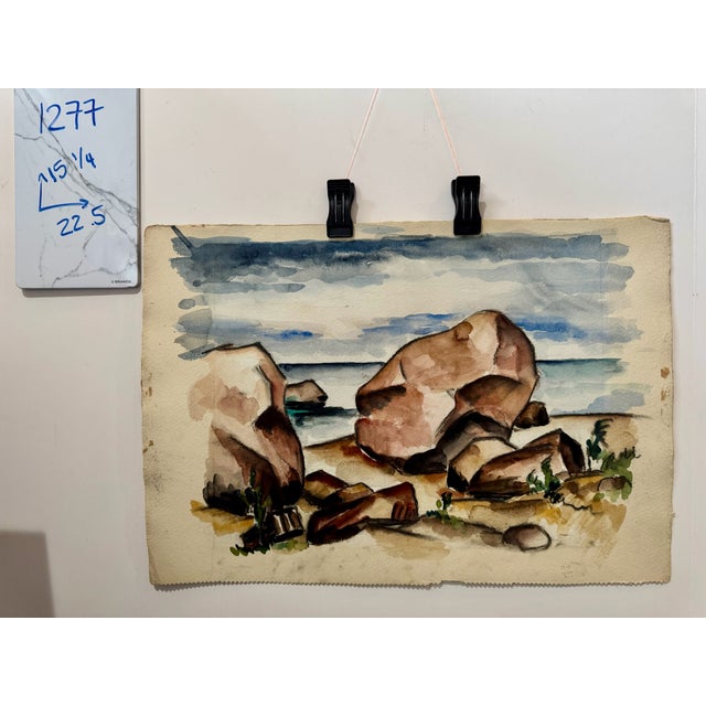 Henry Emil Salloch Original Watercolor on Paper Boulders by the Shore. For Sale In Atlanta - Image 6 of 6