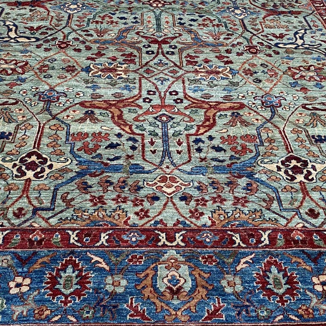 Sage Green Persian Farahan Hand-Knotted Wool Rug - 8'1" X 9'11" For Sale - Image 6 of 8