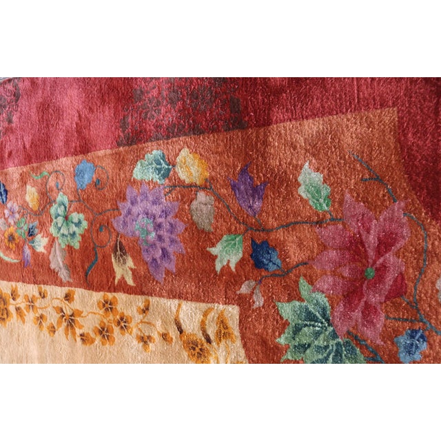 Textile Antique Art Deco Chinese Carpet, Unusual, 8'10" X 11'6" For Sale - Image 7 of 11