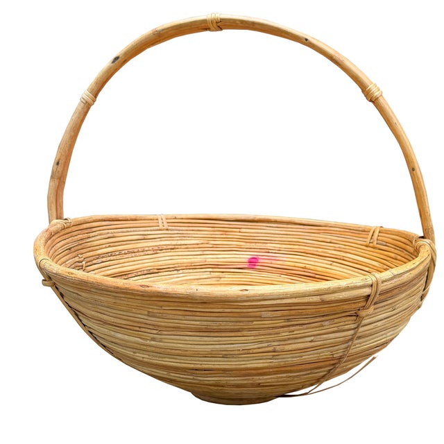 Mid 20th Century Monumental Organic Modern Rattan Market Basket, Gabriella Crespi Style For Sale - Image 4 of 9