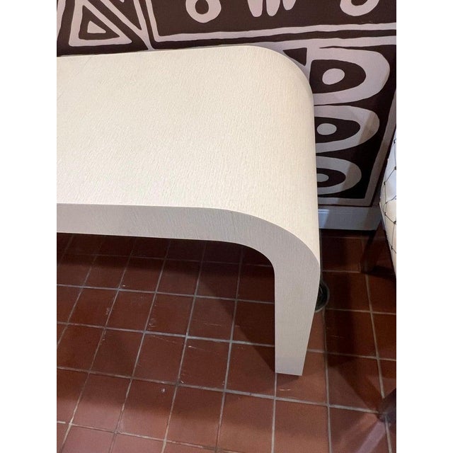 1980's Off White Laminate Waterfall Console Table. For Sale - Image 16 of 18