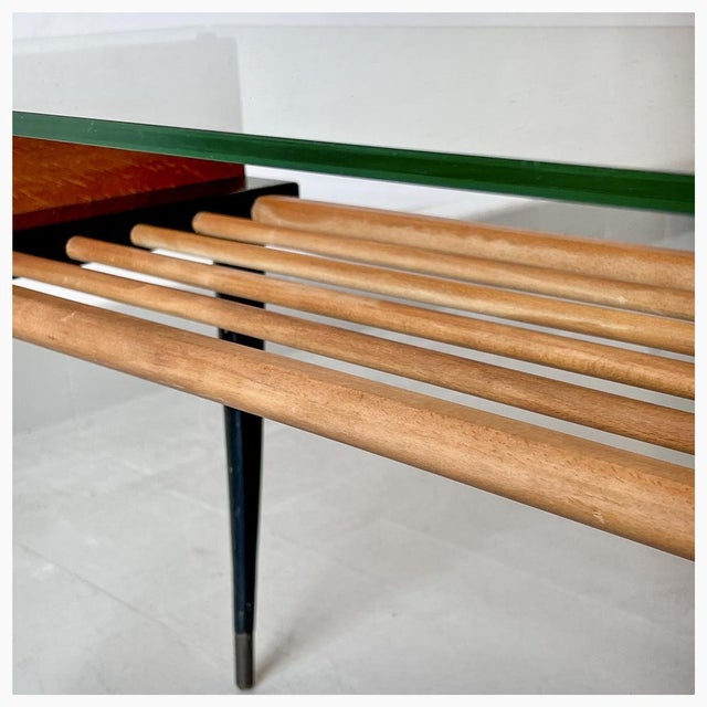 Black Vintage Mid-Century Wooden Side or Coffee Table with Glass Top For Sale - Image 8 of 18