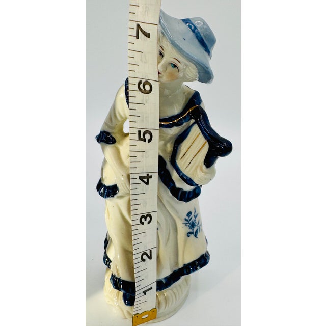 Vintage 8" Blue and White Porclain Musician Figurines With Gold Trim For Sale - Image 12 of 15