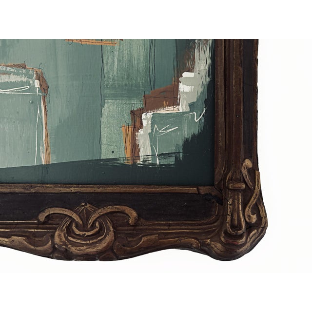 2020s “Cabin Fern" Green Abstract Art in Antique Frame, Transitional Living Room Art by JTS For Sale - Image 5 of 10