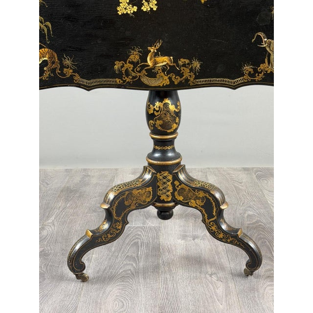 19th Century 19th Century Napoleon III Folding Table in Black Lacquered Wood with Gilt Decoration For Sale - Image 5 of 11