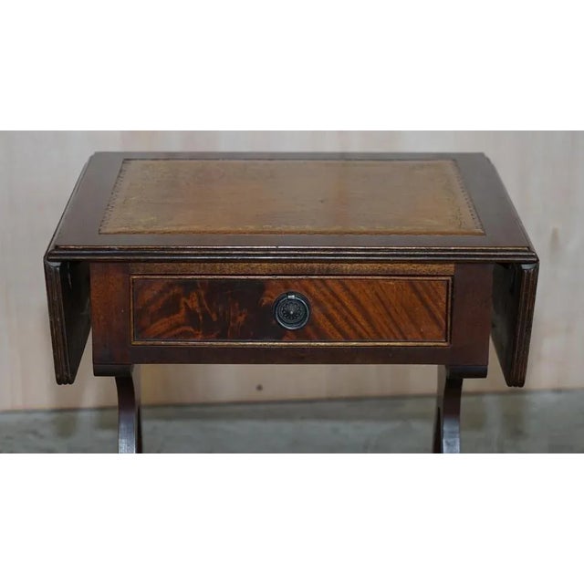 Vintage Brown Leather & Gold Leaf Side Table with Extending Top For Sale - Image 4 of 18