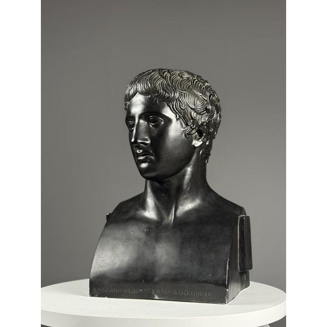 Black Greek Style Bust of Doryphoros, Late 20th Century, Gypsum For Sale - Image 8 of 18