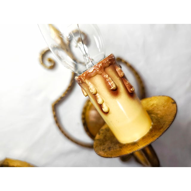 Wrought Iron and Gold Leaf Wall Lights, 1960s, Set of 3 For Sale - Image 9 of 13