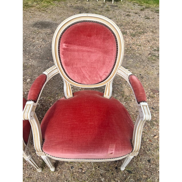 French 19th Century Louis XVI Painted Walnut Arm Chairs - Set of 2 For Sale - Image 11 of 12