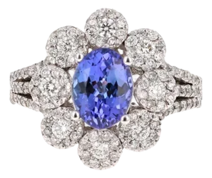 2.98 Carat Tanzanite Diamond White Gold Cocktail Ring, Size 7