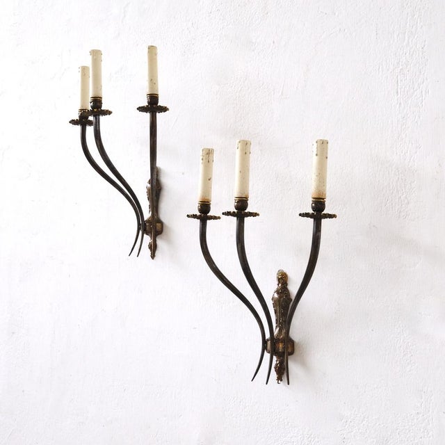 Metal Original 3-Arm Wall Lights, Italy, 1950s, Set of 2 For Sale - Image 7 of 17