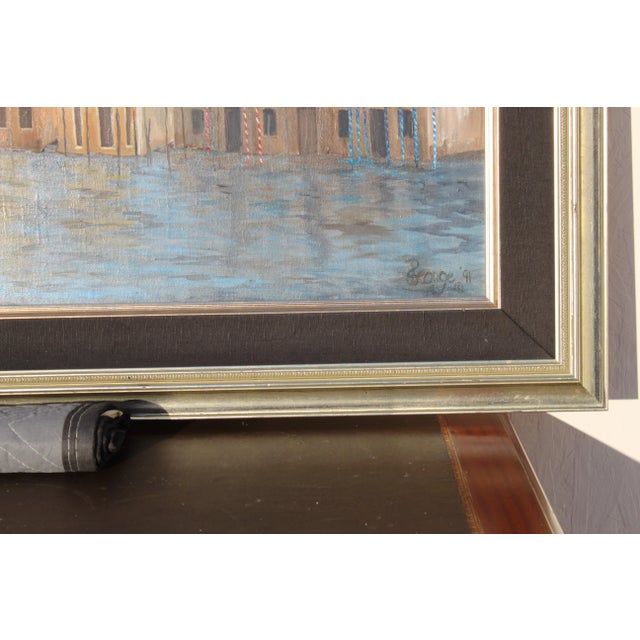 Cornflower Blue 1980s Venetian Canal Art Painting For Sale - Image 8 of 12