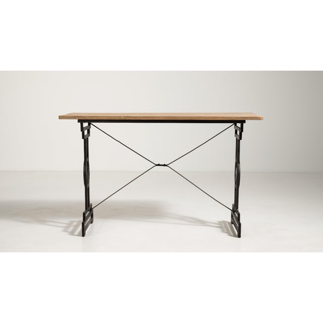 Mid 20th Century Cast Iron Bistro Table with Oak Top, Antique, France, 20th Century For Sale - Image 5 of 18