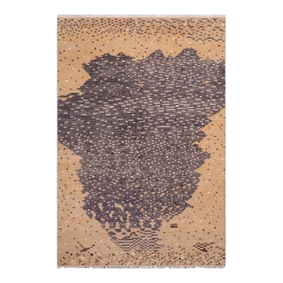 Abstract Beige/Gray High Low Wool & Silk Rug - 5'4'' X 8'1'' For Sale