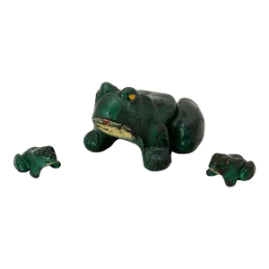 Rare & Unusual Antique American Cast Iron Figurative Frog Family Doorstop Set - Circa Late 1920s