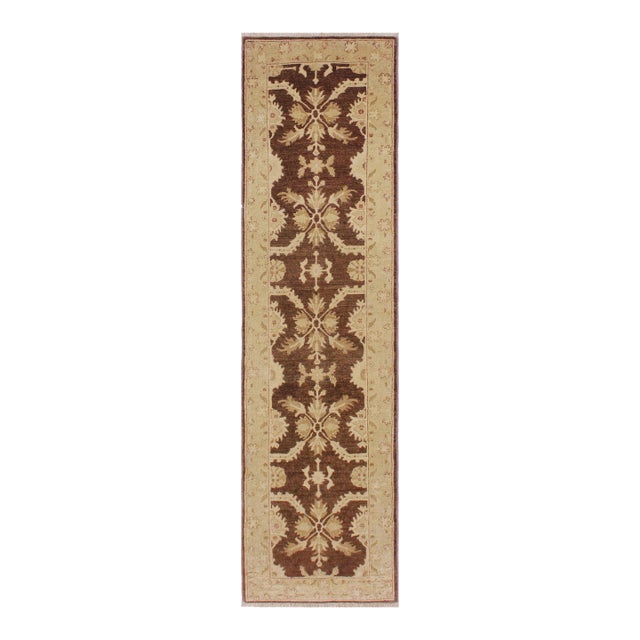 Boho Chic Ziegler 1990's Brown/Tan Wool Runner Rug- 2'6'' X 9'8'' For Sale