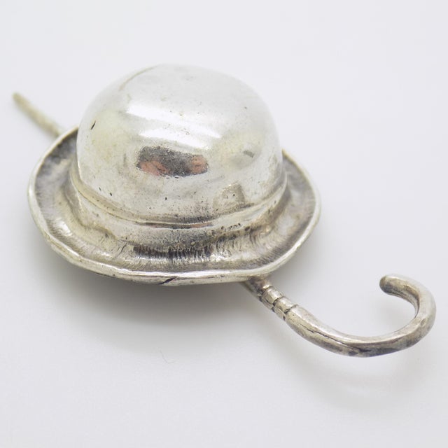 Vintage Italian Handmade Genuine Silver Hat & Stick Dollhouse Miniature Solid Figurine For Sale - Image 6 of 10